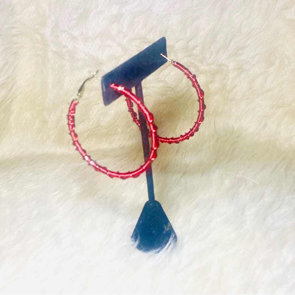 Hoops w/ Red Copper Earrings| Medium Size|New